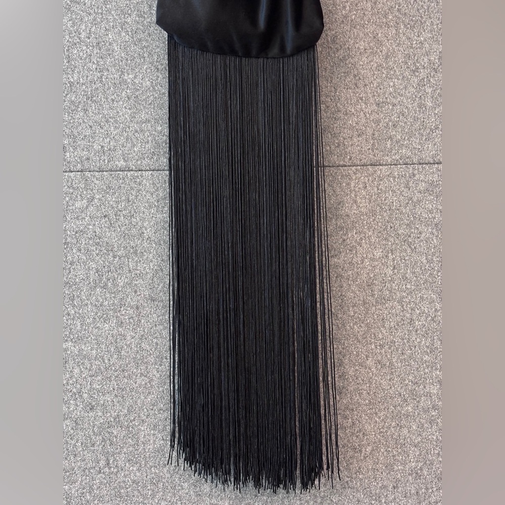 Elegant Velvet Wristlet Knot Black Mini fringe Bag - Picture 7 of 15